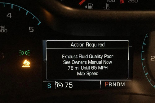 DEF Quality Poor Message Explained | Domestic Diesel and Automotive Chino. Image of DEF quality poor message on Chevy Duramax truck dashboard.
